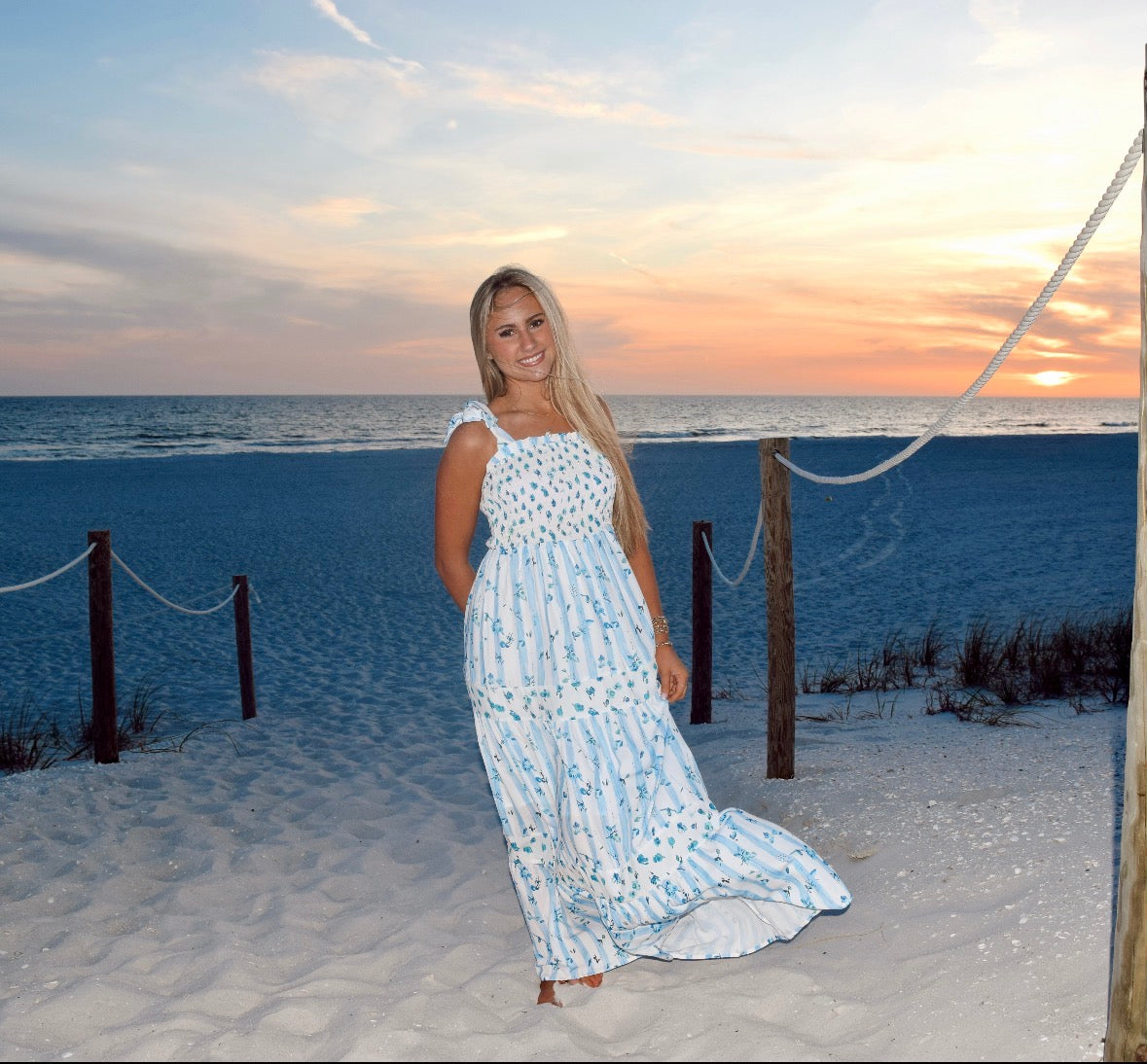 Sky Blue Floral Maxi Dress