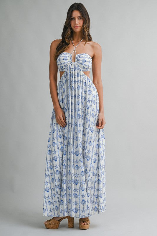 Shell Blue open back cut out side dress