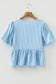 Stripe Bow Knot Textured Short Puff Sleeve Blouse