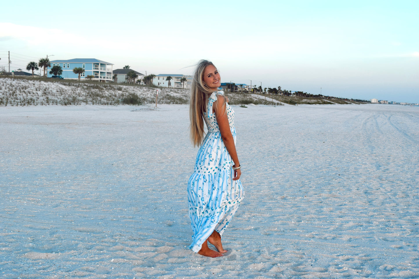 Sky Blue Floral Maxi Dress