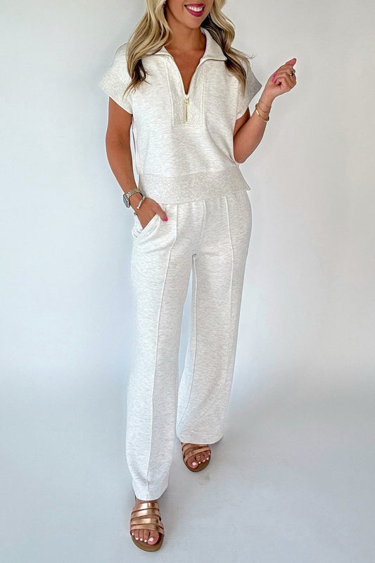 Light Grey Half Zip Casual Set