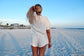 Beige Cropped Tee and and Ruffle Waist Skort Set