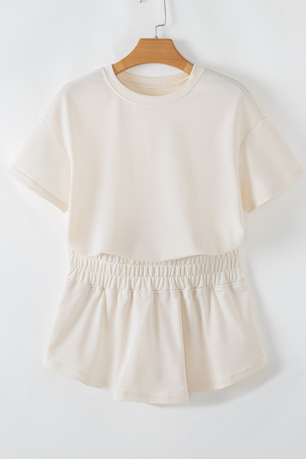 Beige Cropped Tee and and Ruffle Waist Skort Set